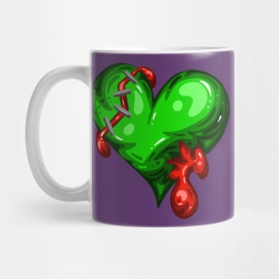 Green Dead Zombie Heart Cartoon Illustration with Blood and for Valentines Day or Halloween Mug